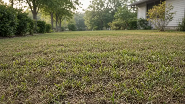 A lawn recovering from drought with green shoots coming through brown turf after watering